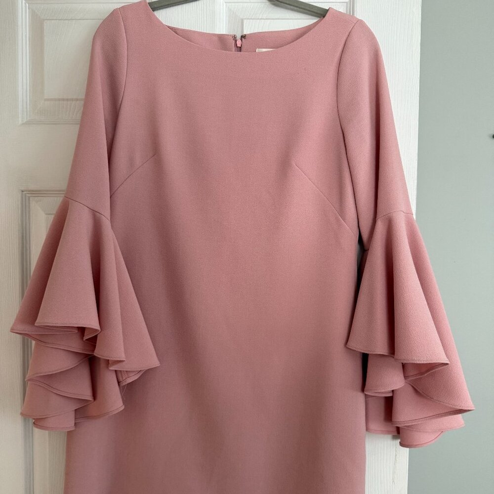 Eliza J. Dramatic Statement Bell Sleeve Crepe Shift Dress In Blush Pink Size 8
